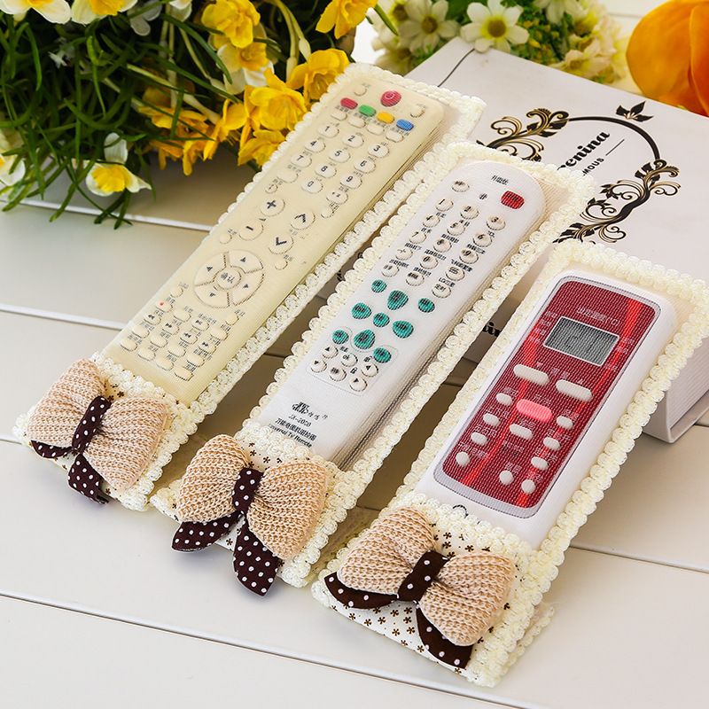 3Pcs set TV Remote Control Case Cover Textile Protective Bag , Tv Remote Control Protective Sleeve Dust Cover Tv Remote Control Cover With Bowknot Fabric