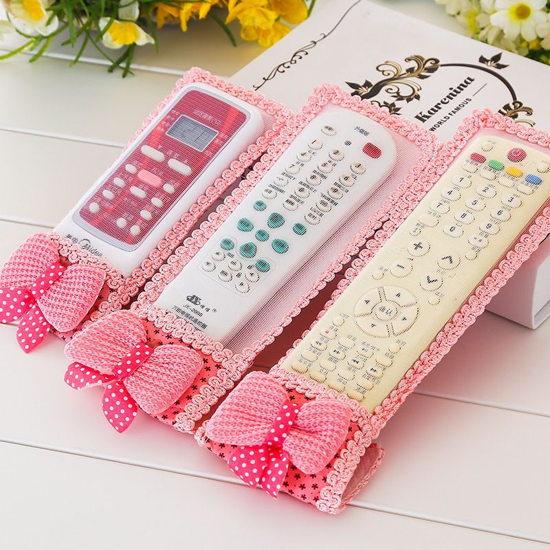 3Pcs set TV Remote Control Case Cover Textile Protective Bag , Tv Remote Control Protective Sleeve Dust Cover Tv Remote Control Cover With Bowknot Fabric