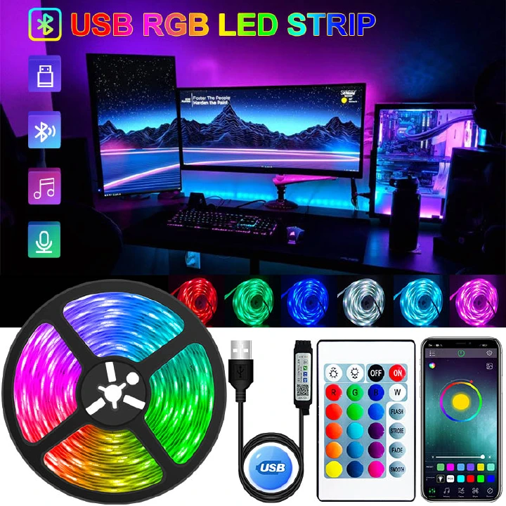 5M  LED Light Strip Light USB LED RGB Lights Flexible LED Lamp Tape Ribbon Tape Diode DC With IR Remote Controller