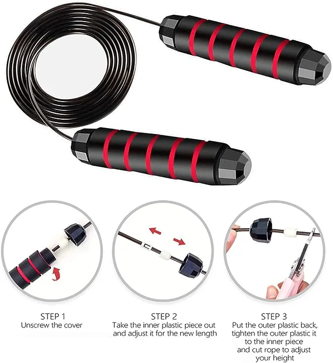 Jump Rope Tangle-Free Rapid Speed Jumping Rope with Ball Bearings, Skipping Rope with Foam Handles for Women Men Kids, Adjustable Jump Rope for Fitness Workout Aerobic Exercise