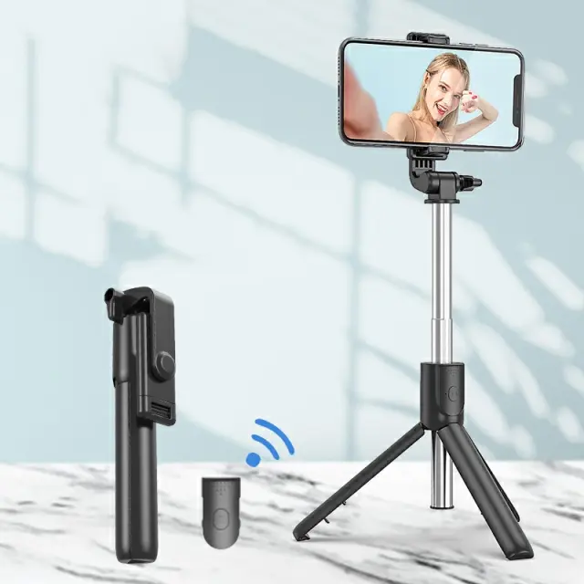 Wireless bluetooth selfie stick foldable mini tripod with fill light shutter remote control for IOS Android Smart phone