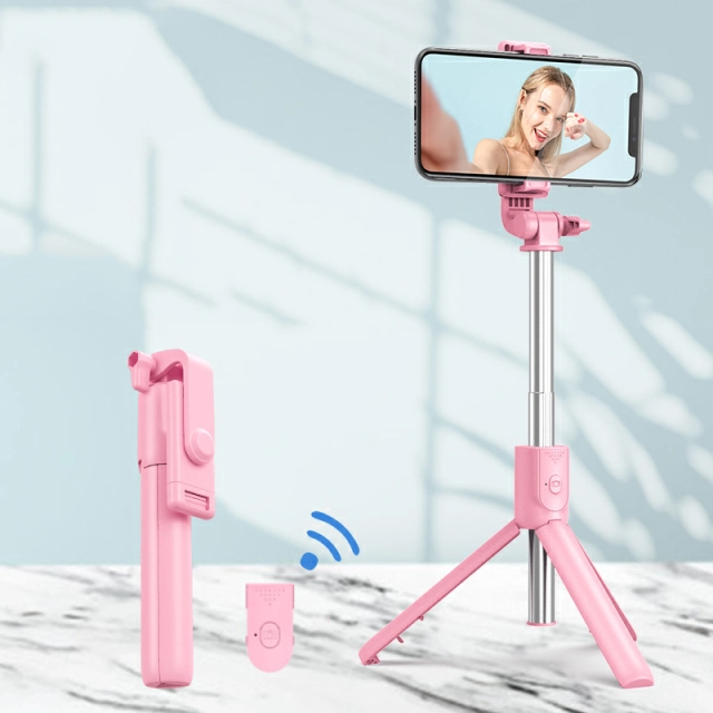 Wireless bluetooth selfie stick foldable mini tripod with fill light shutter remote control for IOS Android Smart phone