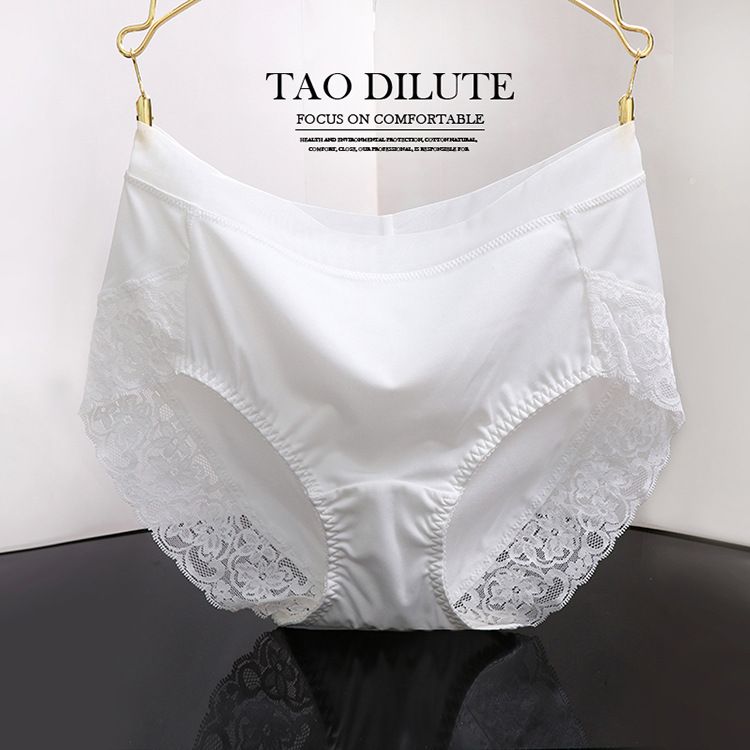 Women Milk silk lace Panties M to 3XL  Underwear Skin-friendly Middle-Rise Intimates for Lady Women Milk Silk Big Size Briefs Intimates Female Underwear Black Pink