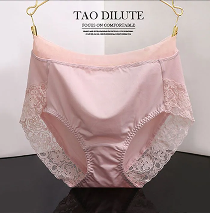 Women Milk silk lace Panties M to 3XL  Underwear Skin-friendly Middle-Rise Intimates for Lady Women Milk Silk Big Size Briefs Intimates Female Underwear Black Pink