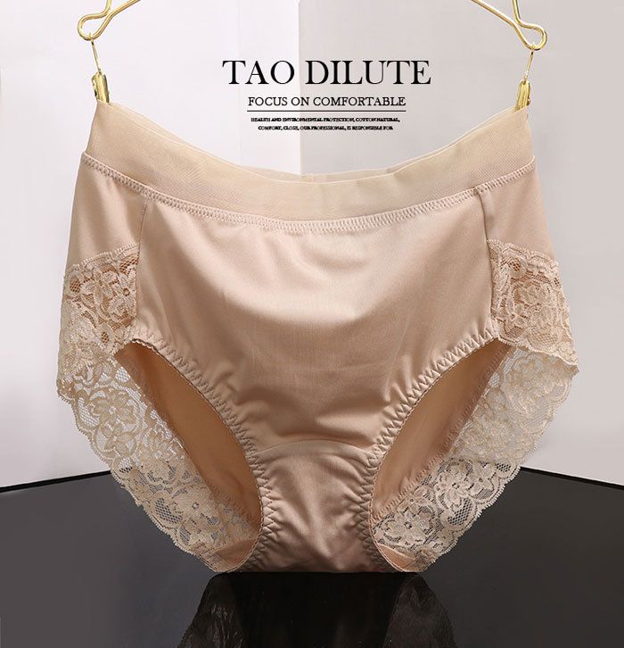 Women Milk silk lace Panties M to 3XL  Underwear Skin-friendly Middle-Rise Intimates for Lady Women Milk Silk Big Size Briefs Intimates Female Underwear Black Pink