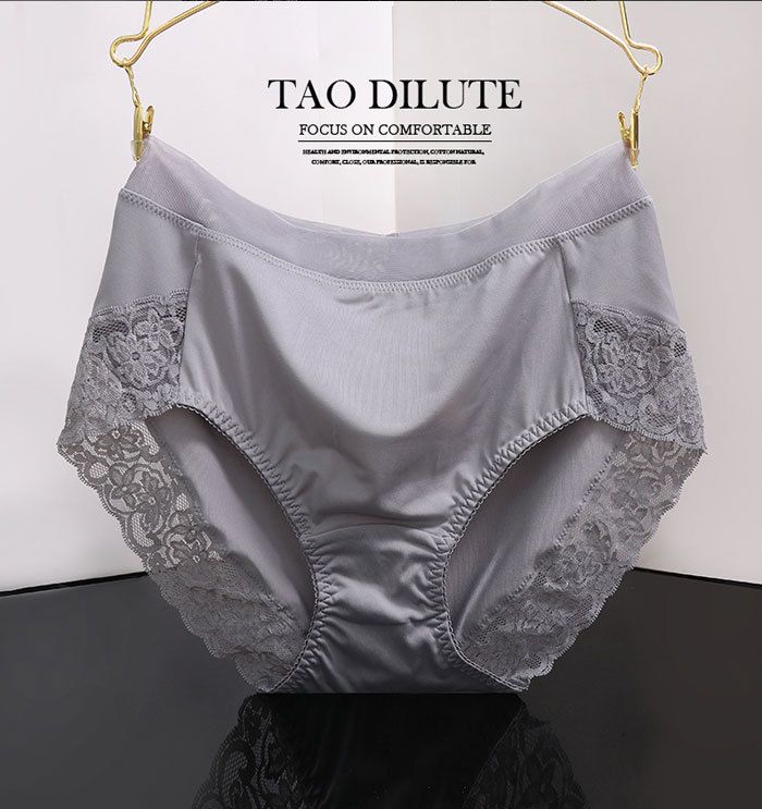Women Milk silk lace Panties M to 3XL  Underwear Skin-friendly Middle-Rise Intimates for Lady Women Milk Silk Big Size Briefs Intimates Female Underwear Black Pink