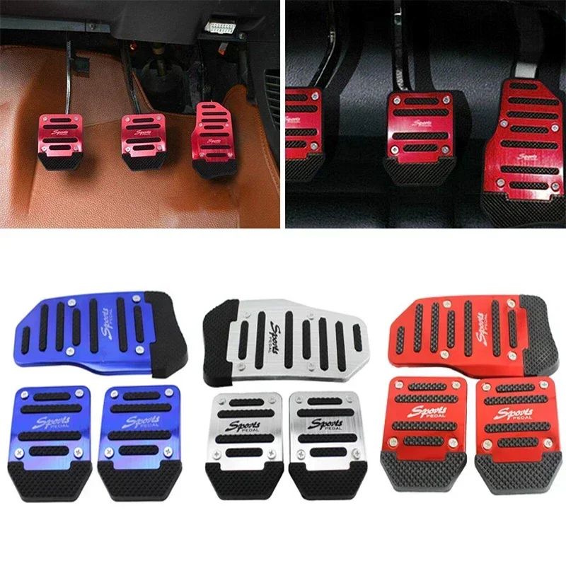 Car Pedal Cover Set,2/3Pcs Universal Racing Manual Non-Slip Foot Pedal Pad Cover Aluminum Automatic Gear Brake Accelerator Car Interior Accessories