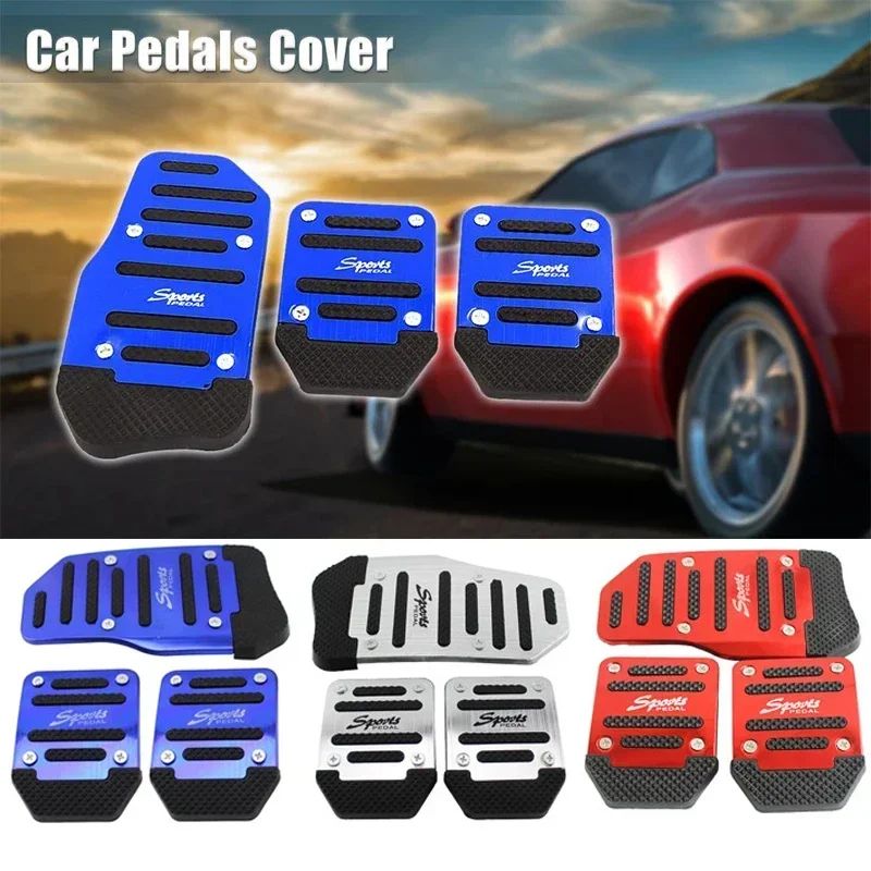 Car Pedal Cover Set,2/3Pcs Universal Racing Manual Non-Slip Foot Pedal Pad Cover Aluminum Automatic Gear Brake Accelerator Car Interior Accessories