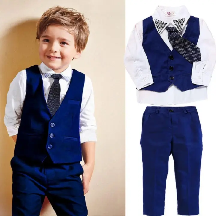 Boys Gentleman Clothing Set Wedding Birthday Party Kids Formal Dress Vest Shirt Suit Pants