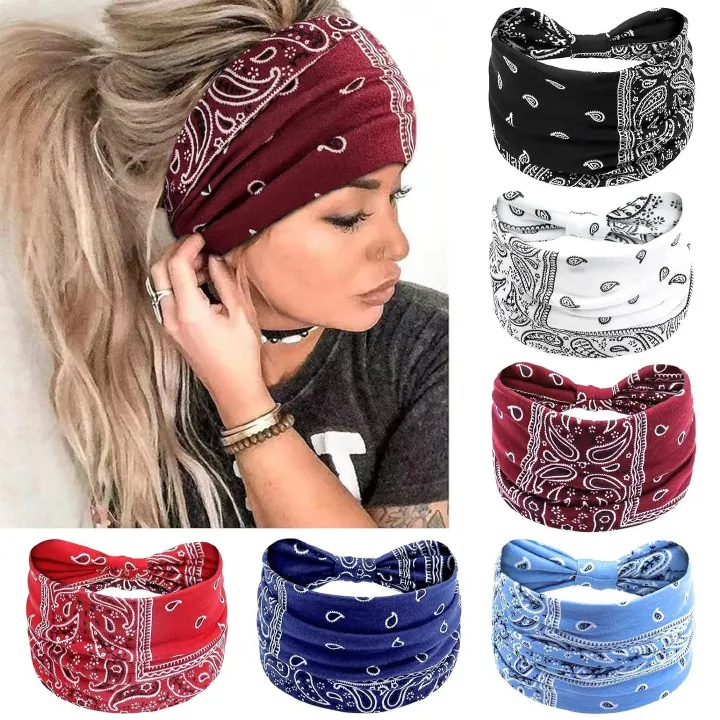 Bohemia Cashew Yoga Sports Headband Antiperspirant Sweat Absorbing Stretch Cotton Headband Women Headdress Hair Accessories