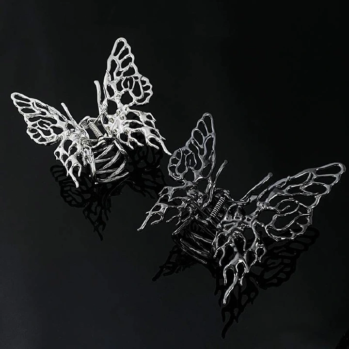 Butterfly Hair Clip Bright Silver Hair Accessories Metal liquid butterfly hair clip female back head clip large shark clip headdress ins small hair clip