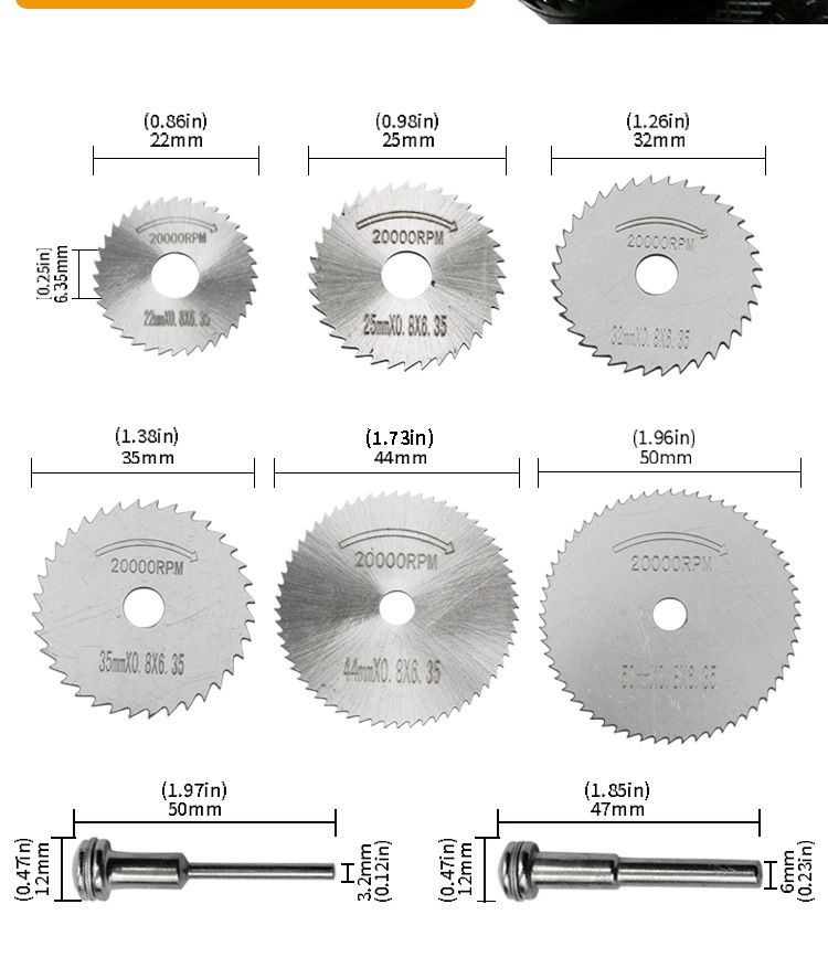 7Pcs HSS Rotary Tool Woodworking Circular Saw Blades Kit Set Dremel 1/8&quot; Mandrel