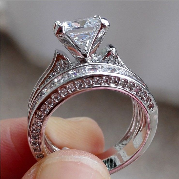 Women&apos;s Ring Zircon Diamond Wedding Rings a pair of Diamond Set lady&apos;s Rings Dress Jewelry Gift Silver Filled Jewelry Promise Engagement Rings For Women