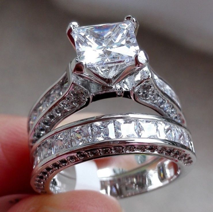 Women&apos;s Ring Zircon Diamond Wedding Rings a pair of Diamond Set lady&apos;s Rings Dress Jewelry Gift Silver Filled Jewelry Promise Engagement Rings For Women