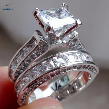 Women&apos;s Ring Zircon Diamond Wedding Rings a pair of Diamond Set lady&apos;s Rings Dress Jewelry Gift Silver Filled Jewelry Promise Engagement Rings For Women