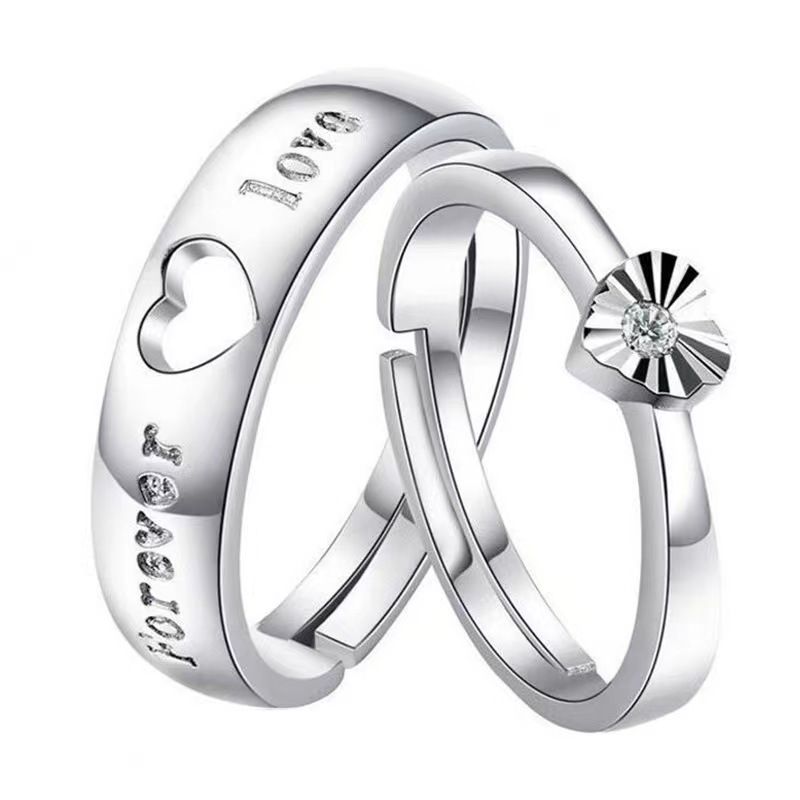 2PCS Moissanite Zircon Engagement Rings Open Ring Men and Women Models Pair Ring  Couple rings set for men and women ladies adjustable rings jewelry rings wedding in jewellery