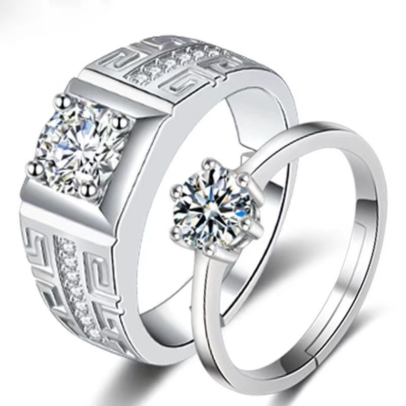 2PCS Moissanite Zircon Engagement Rings Open Ring Men and Women Models Pair Ring  Couple rings set for men and women ladies adjustable rings jewelry rings wedding in jewellery