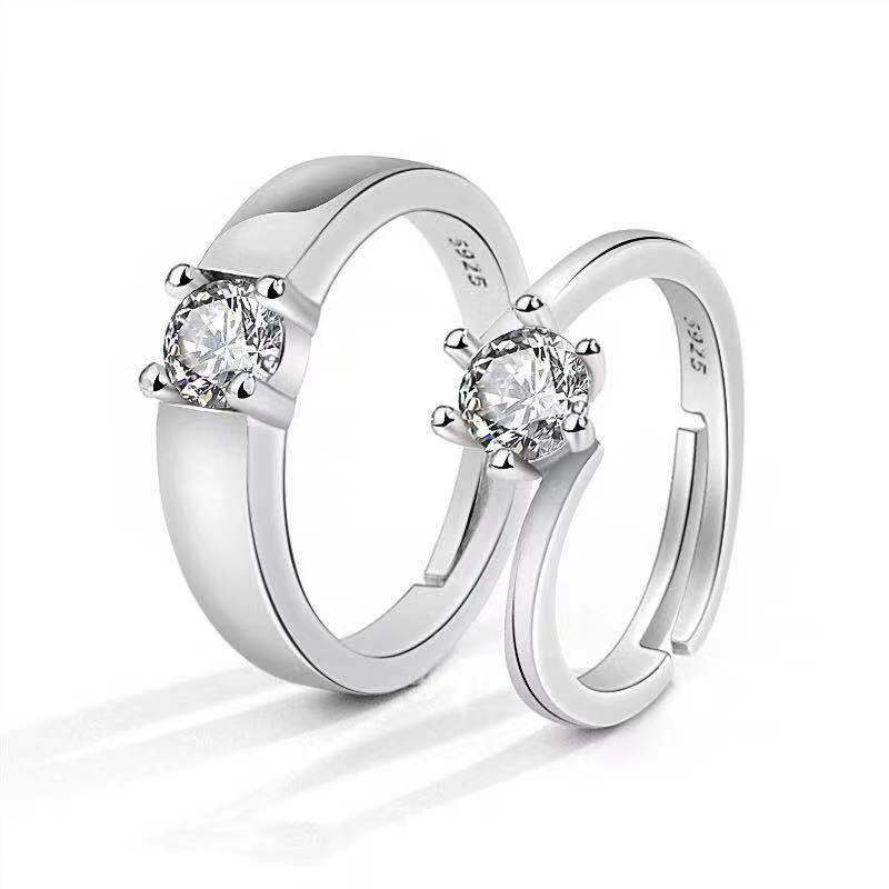 2PCS Moissanite Zircon Engagement Rings Open Ring Men and Women Models Pair Ring  Couple rings set for men and women ladies adjustable rings jewelry rings wedding in jewellery