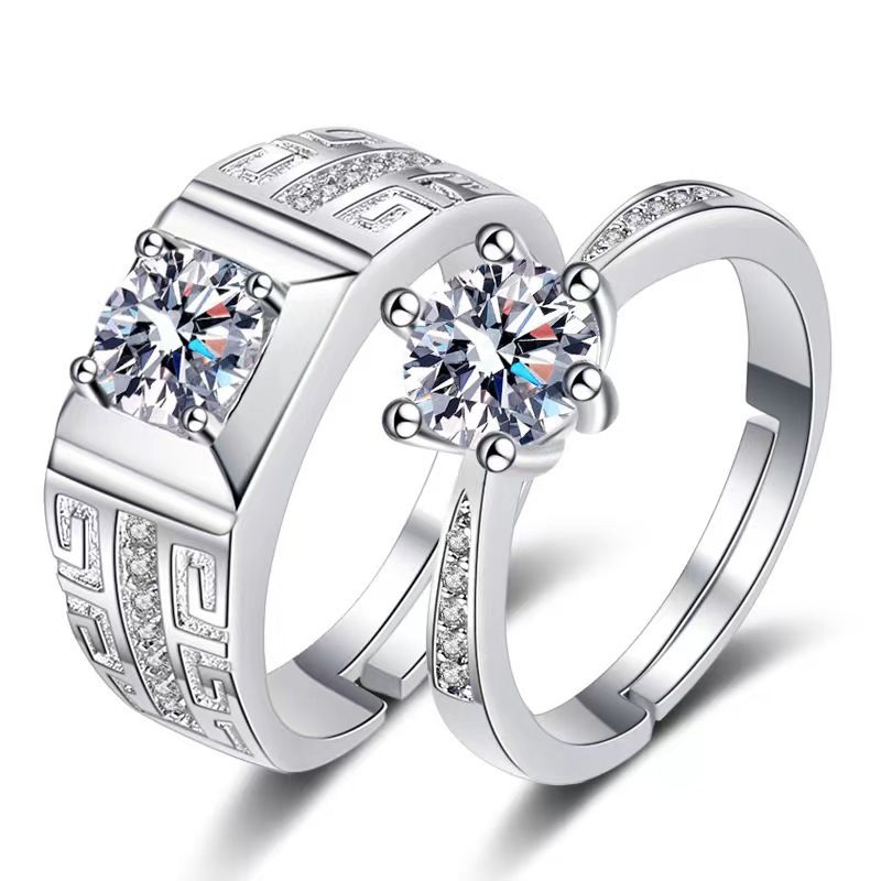 2PCS Moissanite Zircon Engagement Rings Open Ring Men and Women Models Pair Ring  Couple rings set for men and women ladies adjustable rings jewelry rings wedding in jewellery