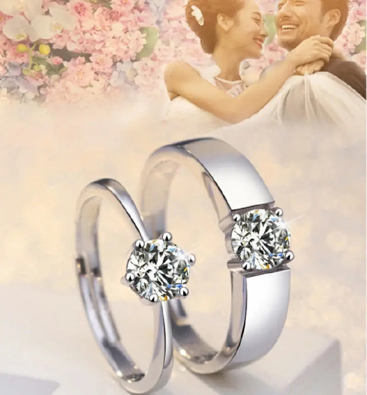 2PCS Moissanite Zircon Engagement Rings Open Ring Men and Women Models Pair Ring  Couple rings set for men and women ladies adjustable rings jewelry rings wedding in jewellery