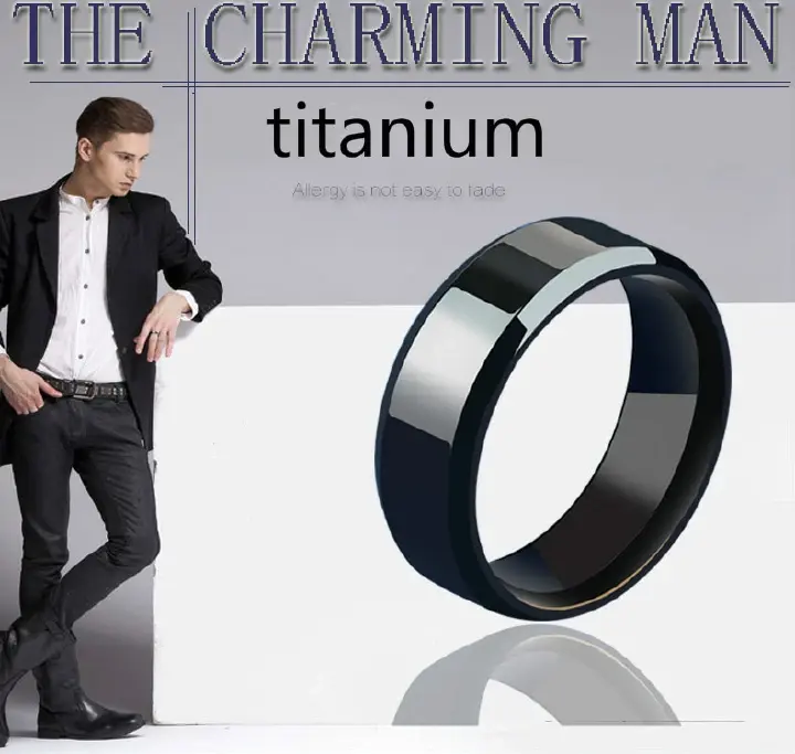 Men Black Titanium Stainless Ring Lover Couple Rings For Women Fashion Jewellery Titanium Ring Popular titanium steel accessories 8mm bevel edge bright ring glossy stainless steel mirror polished ring