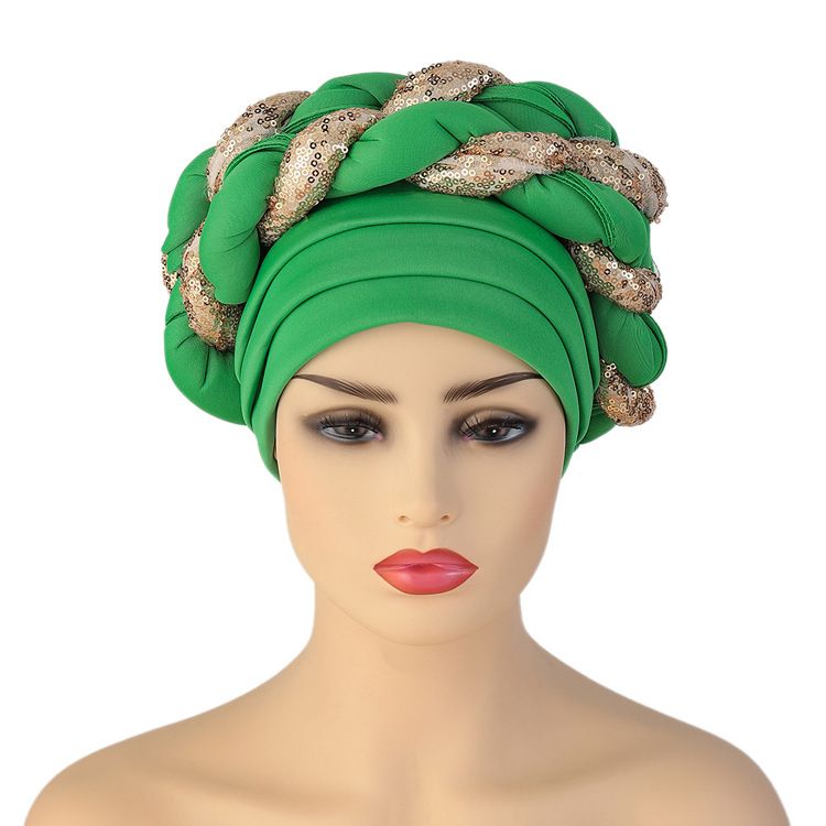 New Space Layer Sequin Braid Hat Fashionable  Hat Lady High Class Turban Caps Wear Headscarf Bonnet Arab Head Wraps Women Braid Auto Gele African Hijab Turban Head Wraps for Black Women Braid Beanie