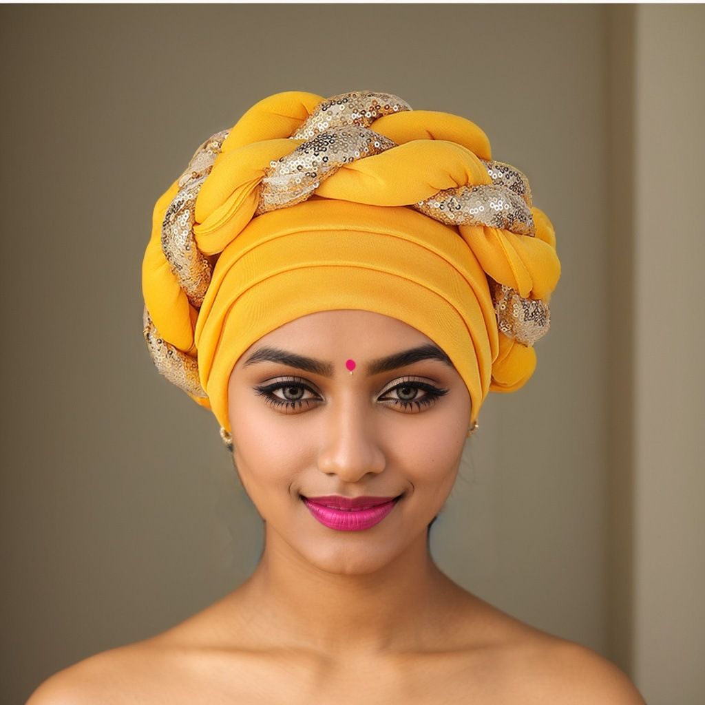 New Space Layer Sequin Braid Hat Fashionable  Hat Lady High Class Turban Caps Wear Headscarf Bonnet Arab Head Wraps Women Braid Auto Gele African Hijab Turban Head Wraps for Black Women Braid Beanie