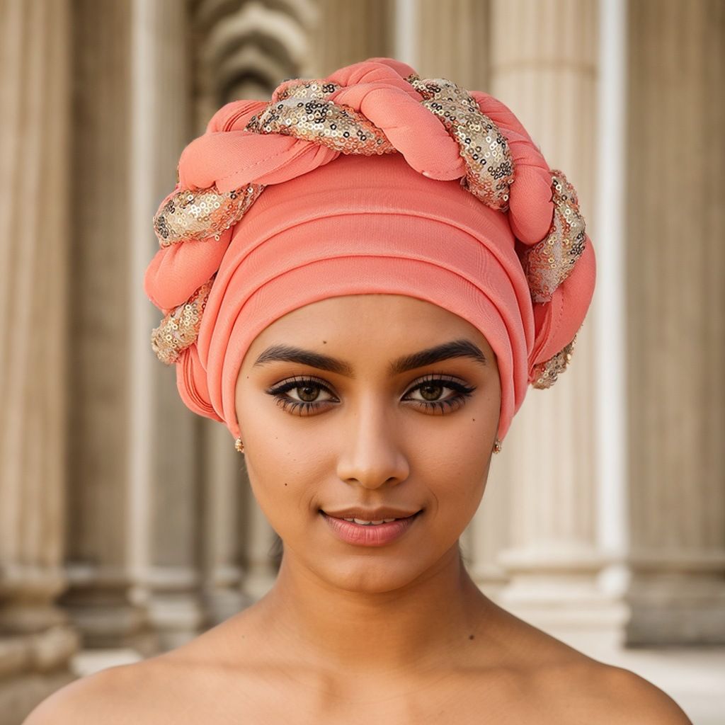 New Space Layer Sequin Braid Hat Fashionable  Hat Lady High Class Turban Caps Wear Headscarf Bonnet Arab Head Wraps Women Braid Auto Gele African Hijab Turban Head Wraps for Black Women Braid Beanie