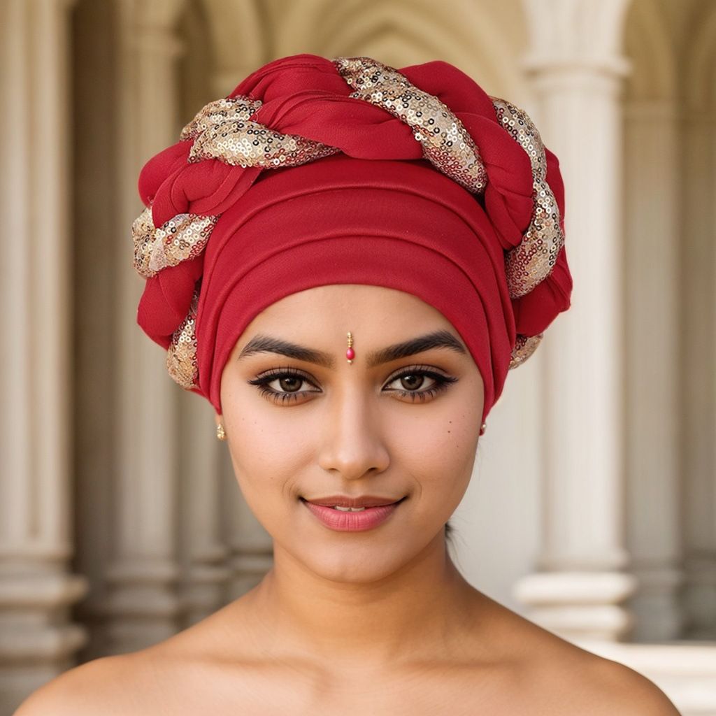 New Space Layer Sequin Braid Hat Fashionable  Hat Lady High Class Turban Caps Wear Headscarf Bonnet Arab Head Wraps Women Braid Auto Gele African Hijab Turban Head Wraps for Black Women Braid Beanie