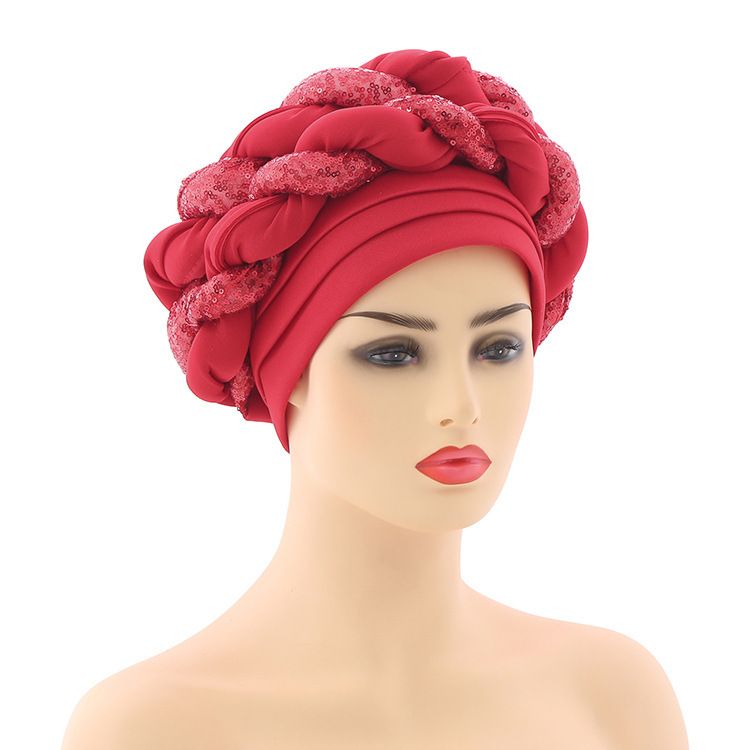 New Space Layer Sequin Braid Hat Fashionable  Hat Lady High Class Turban Caps Wear Headscarf Bonnet Arab Head Wraps Women Braid Auto Gele African Hijab Turban Head Wraps for Black Women Braid Beanie