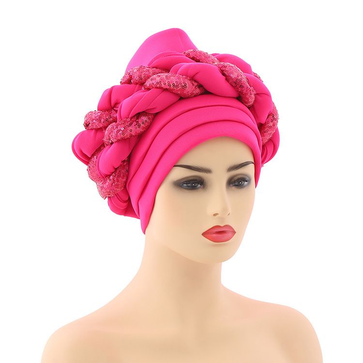 New Space Layer Sequin Braid Hat Fashionable  Hat Lady High Class Turban Caps Wear Headscarf Bonnet Arab Head Wraps Women Braid Auto Gele African Hijab Turban Head Wraps for Black Women Braid Beanie