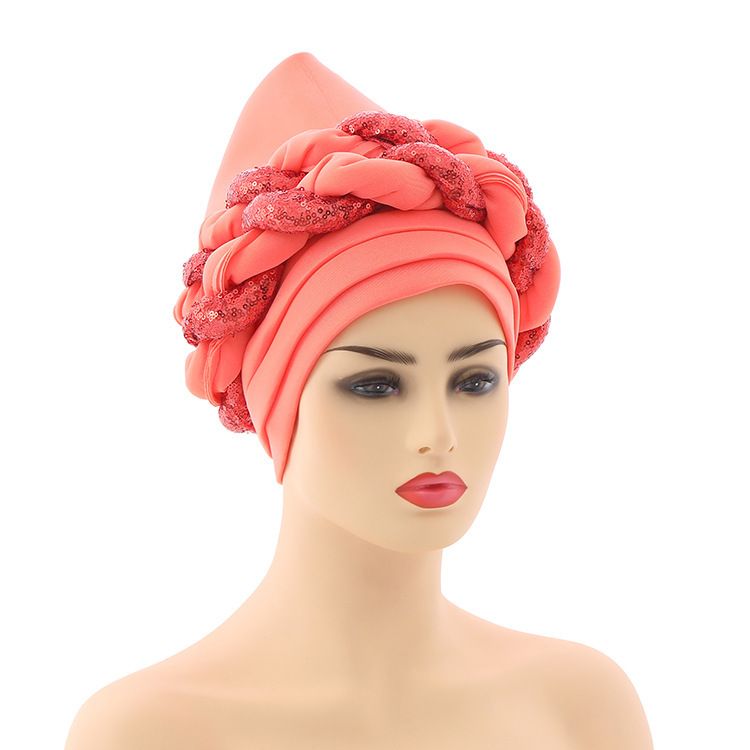 New Space Layer Sequin Braid Hat Fashionable  Hat Lady High Class Turban Caps Wear Headscarf Bonnet Arab Head Wraps Women Braid Auto Gele African Hijab Turban Head Wraps for Black Women Braid Beanie