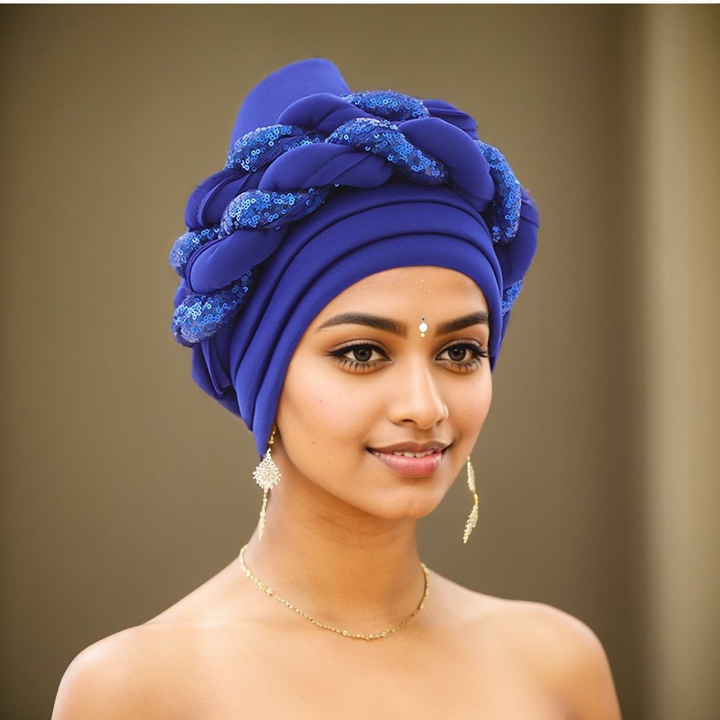 New Space Layer Sequin Braid Hat Fashionable  Hat Lady High Class Turban Caps Wear Headscarf Bonnet Arab Head Wraps Women Braid Auto Gele African Hijab Turban Head Wraps for Black Women Braid Beanie