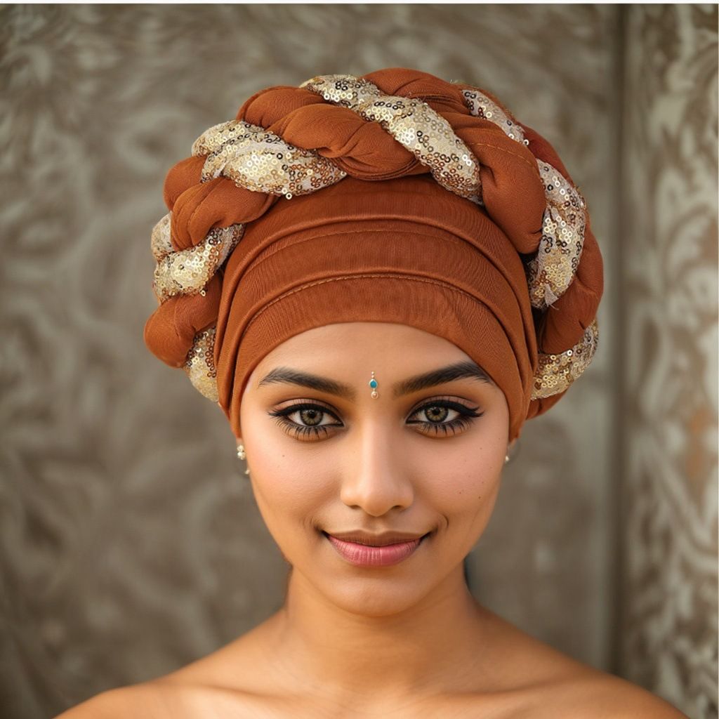 New Space Layer Sequin Braid Hat Fashionable  Hat Lady High Class Turban Caps Wear Headscarf Bonnet Arab Head Wraps Women Braid Auto Gele African Hijab Turban Head Wraps for Black Women Braid Beanie
