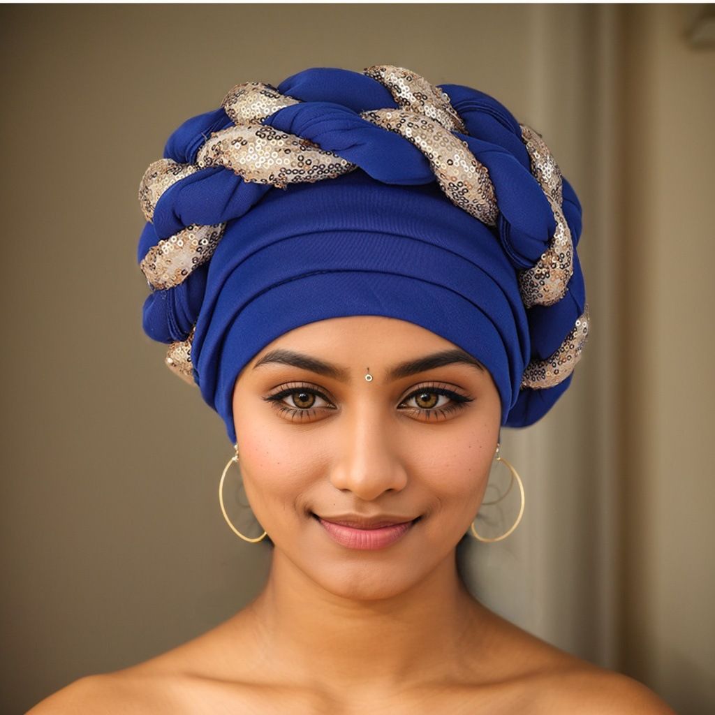 New Space Layer Sequin Braid Hat Fashionable  Hat Lady High Class Turban Caps Wear Headscarf Bonnet Arab Head Wraps Women Braid Auto Gele African Hijab Turban Head Wraps for Black Women Braid Beanie
