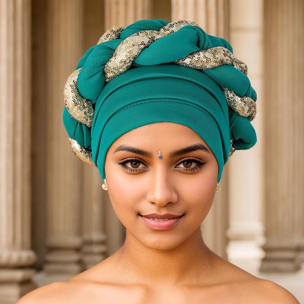 New Space Layer Sequin Braid Hat Fashionable  Hat Lady High Class Turban Caps Wear Headscarf Bonnet Arab Head Wraps Women Braid Auto Gele African Hijab Turban Head Wraps for Black Women Braid Beanie