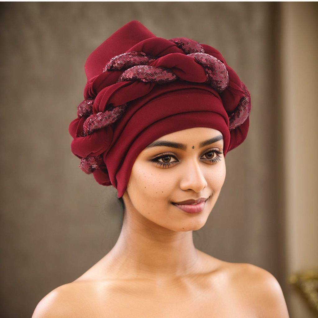 New Space Layer Sequin Braid Hat Fashionable  Hat Lady High Class Turban Caps Wear Headscarf Bonnet Arab Head Wraps Women Braid Auto Gele African Hijab Turban Head Wraps for Black Women Braid Beanie