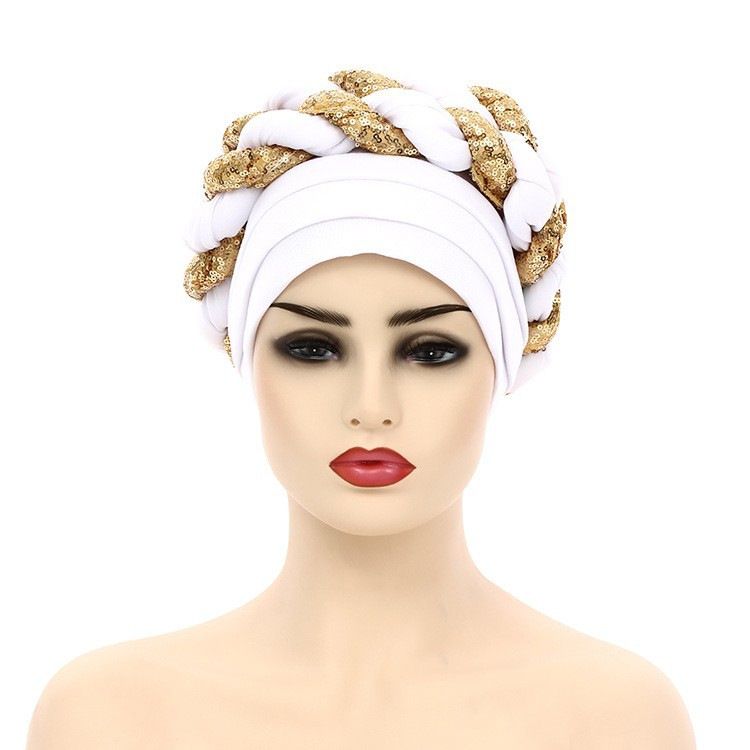 New Space Layer Sequin Braid Hat Fashionable  Hat Lady High Class Turban Caps Wear Headscarf Bonnet Arab Head Wraps Women Braid Auto Gele African Hijab Turban Head Wraps for Black Women Braid Beanie
