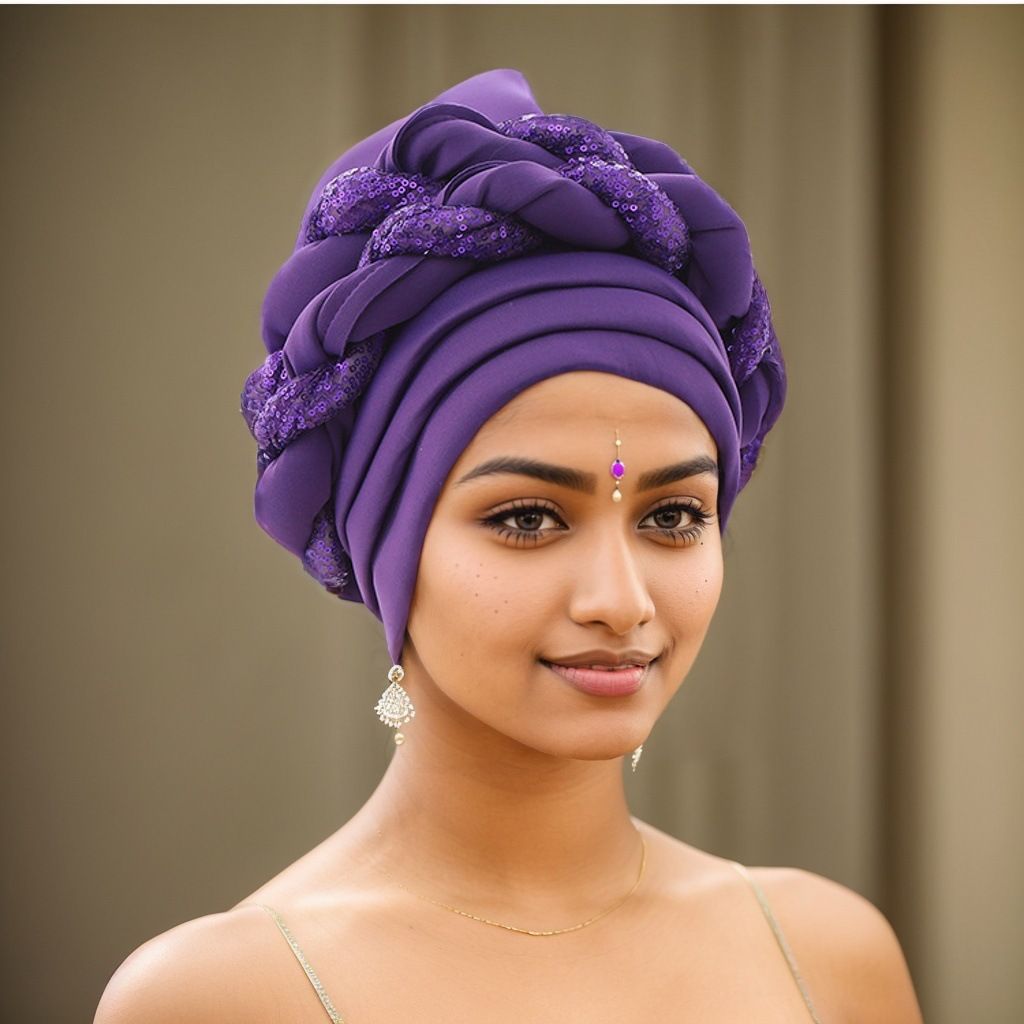New Space Layer Sequin Braid Hat Fashionable  Hat Lady High Class Turban Caps Wear Headscarf Bonnet Arab Head Wraps Women Braid Auto Gele African Hijab Turban Head Wraps for Black Women Braid Beanie