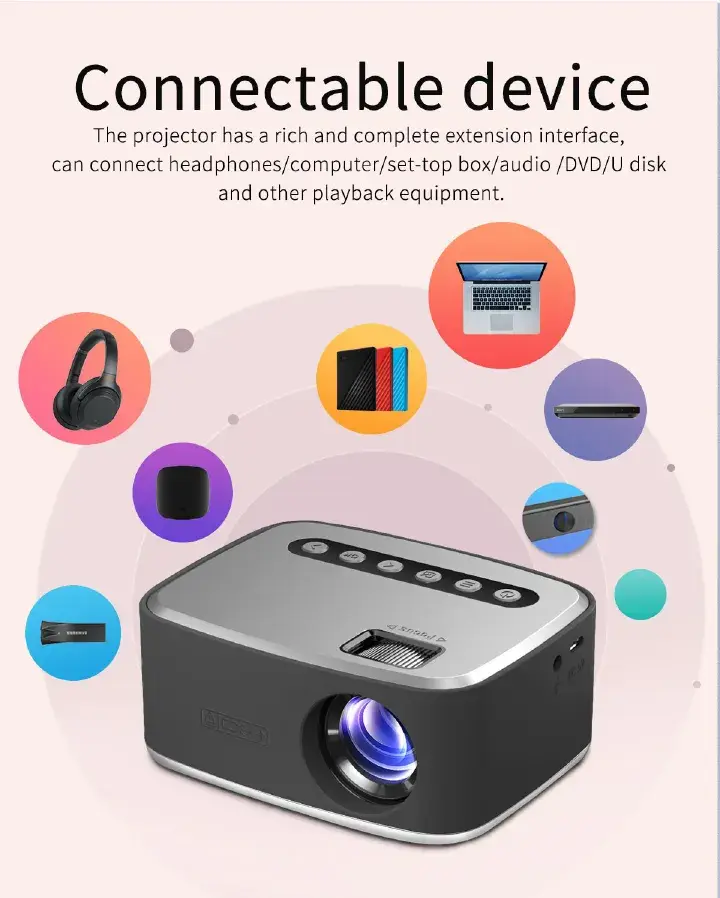 New  Micro Projector Home HD Portable Projection 1080P Small Mini Projector Portable Mini LED Projector 320x240 Pixels 600Lumens Projector Home Media Player Built-in Speaker