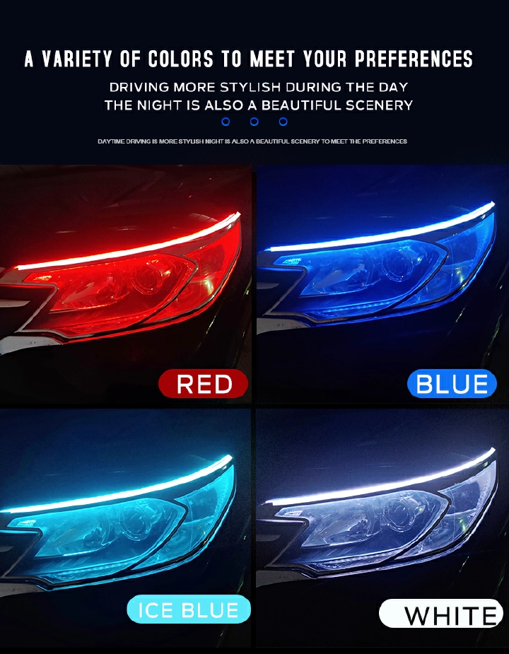2pcs 30cm LED DRL Car Daytime Running Light Flexible Waterproof Strip Auto Headlights White Turn Signal Yellow Brake Flow Lights 12V