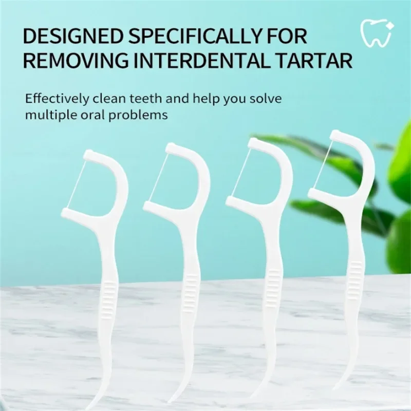 Portable Disposable Dental Floss Plastic  Dental Floss Flosser Bleaching Picks Toothpicks Teeth Stick Interdental Brush Tooth Cleaning Dental Floss Pick Oral Care White 50 Pieces/pack