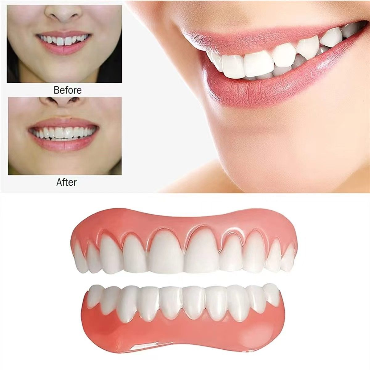 2024 Adult Adjustable Dentures Teeth Set  False Teeth Silicone Upper Lower Veneers Perfect Laugh Veneers Dentures Paste Fake Teeth Braces Comfortable Teeth Orthodontic