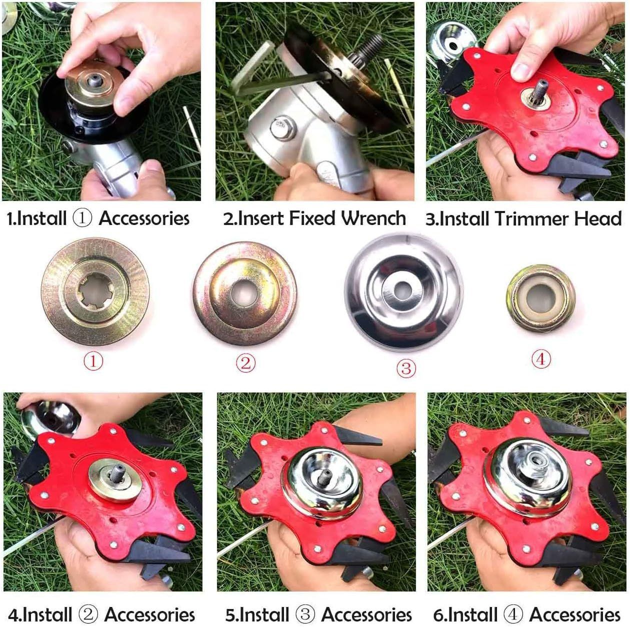 Manganese Steel Universal 6 Blades Trimmer Head for Lawn Mower Garden Tool Trymer Brush Weed Cutter Blades 65Mn Steel Hedge Grass Trimmer Head