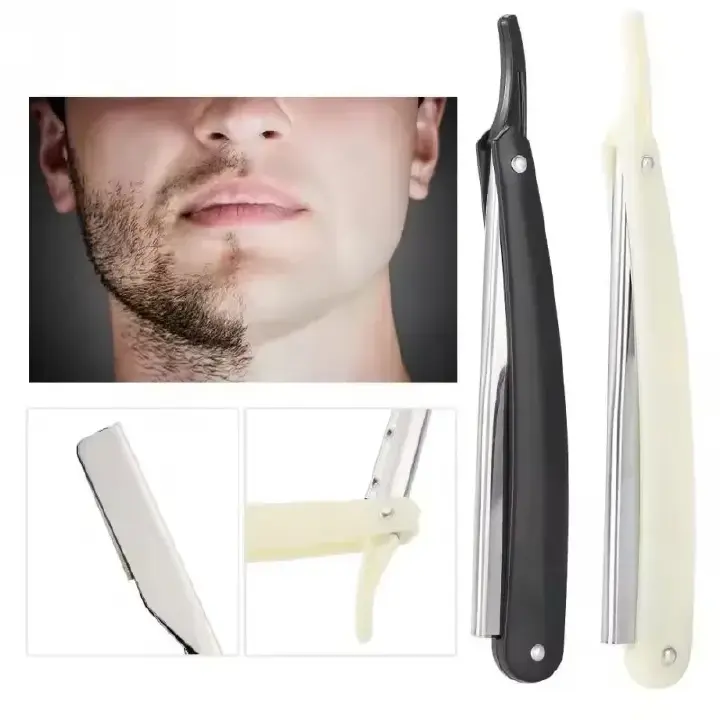 Folding MEN'S Manual Old-fashioned Shaver Men Straight Edge Folding Razor with Plastic Handle Vintage Salon Barber Manual Beard Shaver Cutter Holder