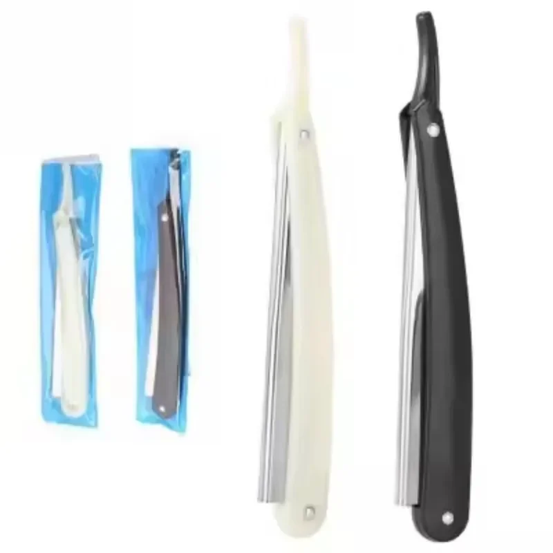 Folding MEN'S Manual Old-fashioned Shaver Men Straight Edge Folding Razor with Plastic Handle Vintage Salon Barber Manual Beard Shaver Cutter Holder