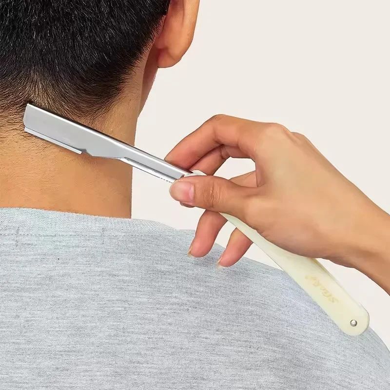 Folding MEN'S Manual Old-fashioned Shaver Men Straight Edge Folding Razor with Plastic Handle Vintage Salon Barber Manual Beard Shaver Cutter Holder