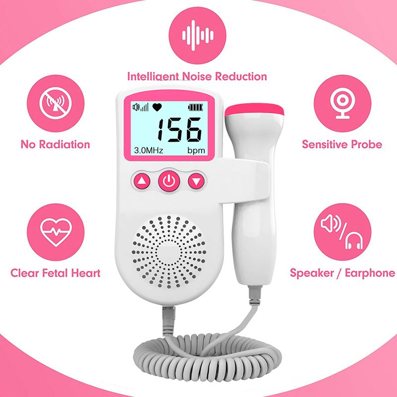 3MHz Ultrasound Baby Heart Rate Detector Pregnant Ultrasonic Baby Heartbeat Monitor Fetal Monitor Doppler Stethoscope For Pregna