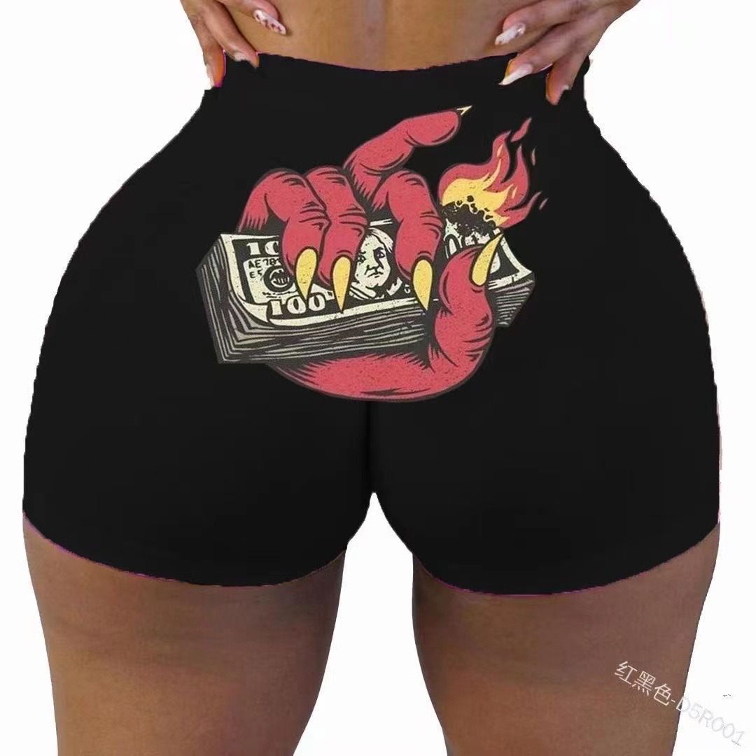 Women High Waist Sexy Yoga Shorts Printed Snickers Mini Shorts Sexy Beach Gril Fitness Booty Skinny Shorts