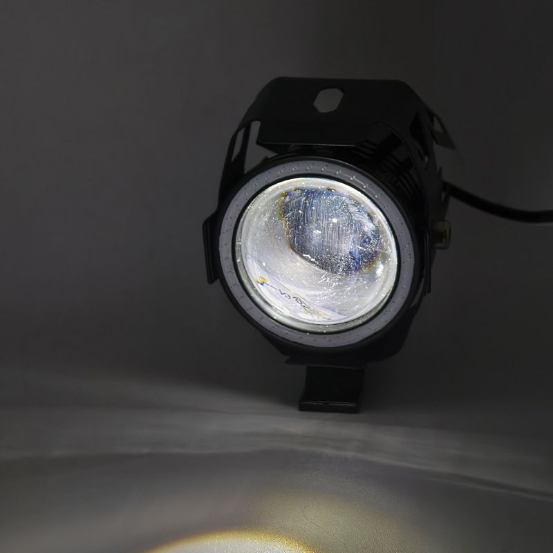 1Pc U7 Motorcycle LED Headlight With Angel Eyes Motor Auxiliary Light Bright 125W Spotlight Bicycle Lamp Accessories Fog Lights